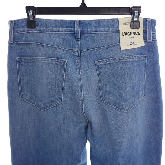 L'AGENCE Womens 31 Solid Blue Sada High Rise Cropped Slim Denim Ashford Jeans - Picture 6 of 10